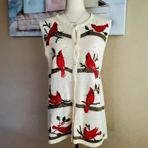 WHITE STAG | Embroidered Cardinal Knit Sweater Vest sz 16W - Picture 1 of 6